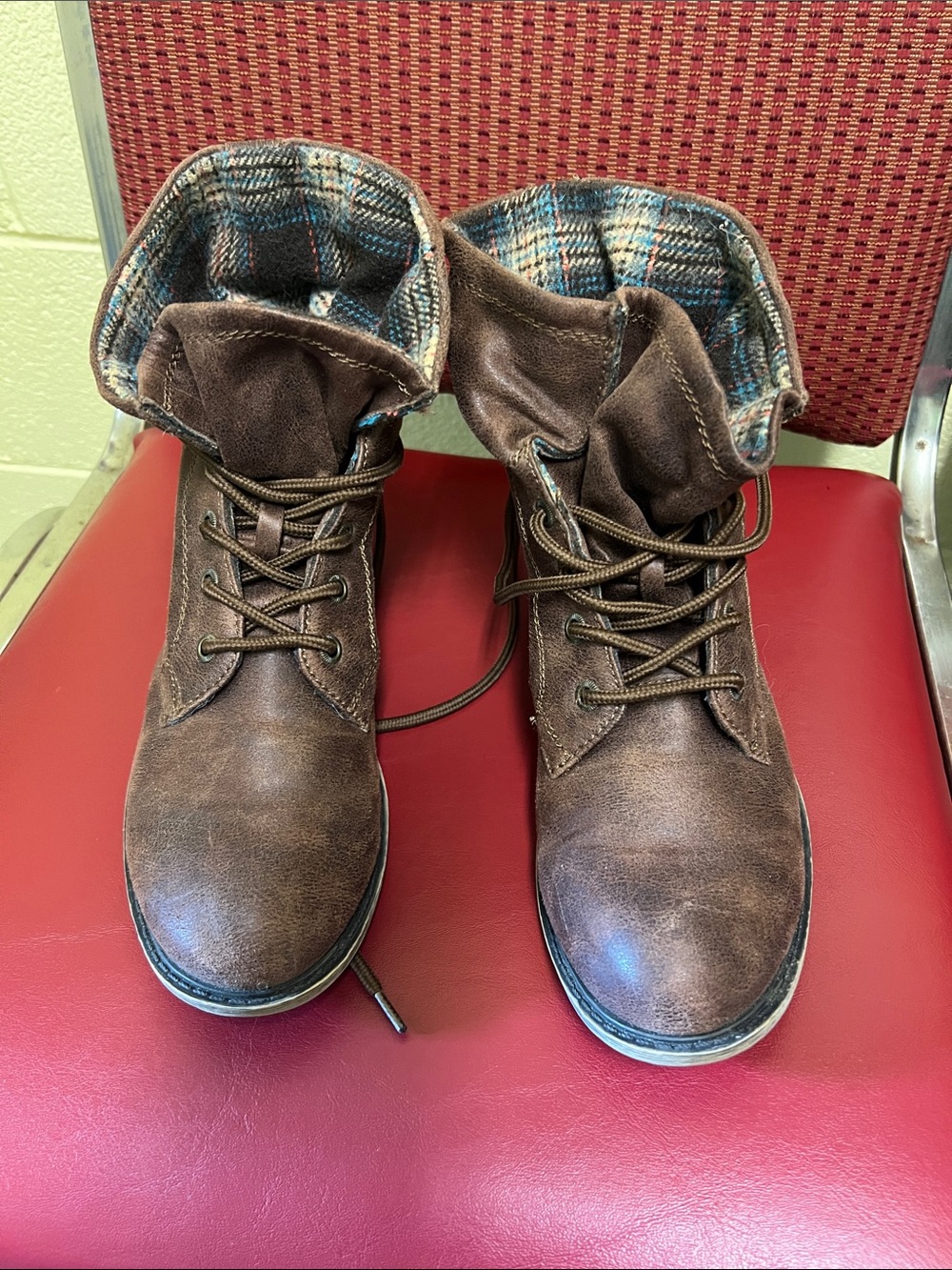 Women Brown Fold-Over Lace-Up Boots